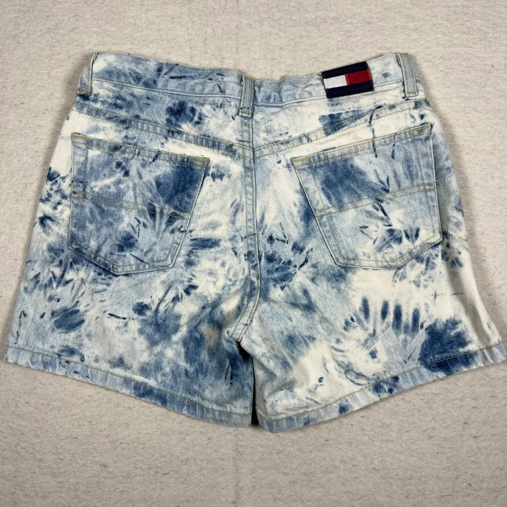Tommy Jeans‎ Womens Tie Dye Denim Shorts Size 7 Blue White Acid Wash Y2K